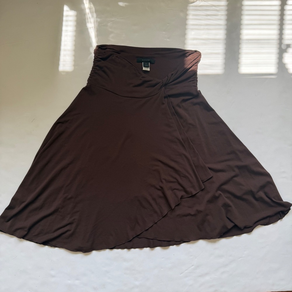 Express Brown Midi Skirt Asymmetrical Flowy Fairycore Y2K Coquette boho cottage